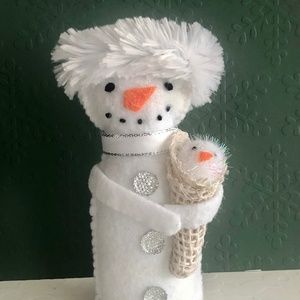 Hand-Sewn Stuffed Felt Snowman Art Doll with Snowball Baby